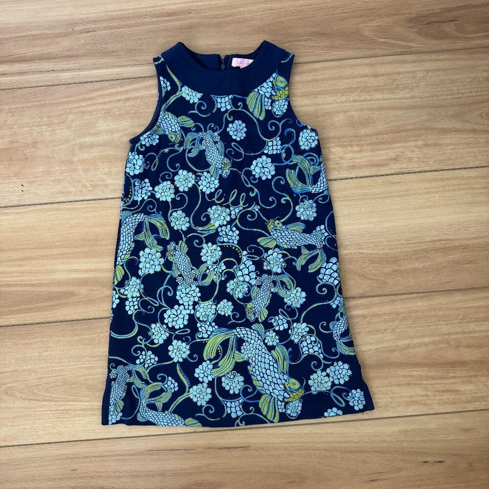 Lilly Pulitzer girls navy "Don't Be Koi" shift dress - size 10
